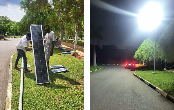 150 conjuntos de luzes de rua solares integradas SLZ-100W na Nigéria