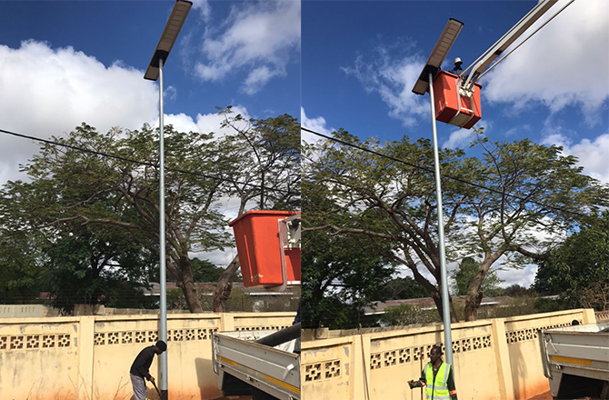 Luminárias Solares de Rua Anern SLZ-150W Instaladas a 9,5M em Projeto de Estrada Pública em Botswana